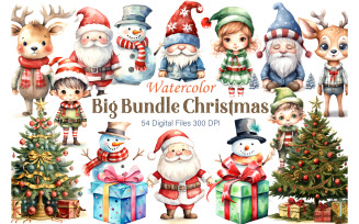 Big Bundle Watercolor Christmas. PNG Bundle.