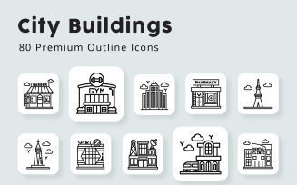 City Buildings 80 premium Outline Icons