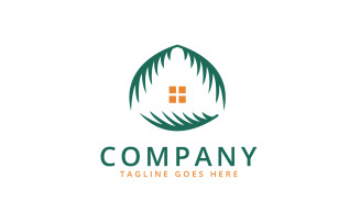 Coconut palm leaf house logo design template