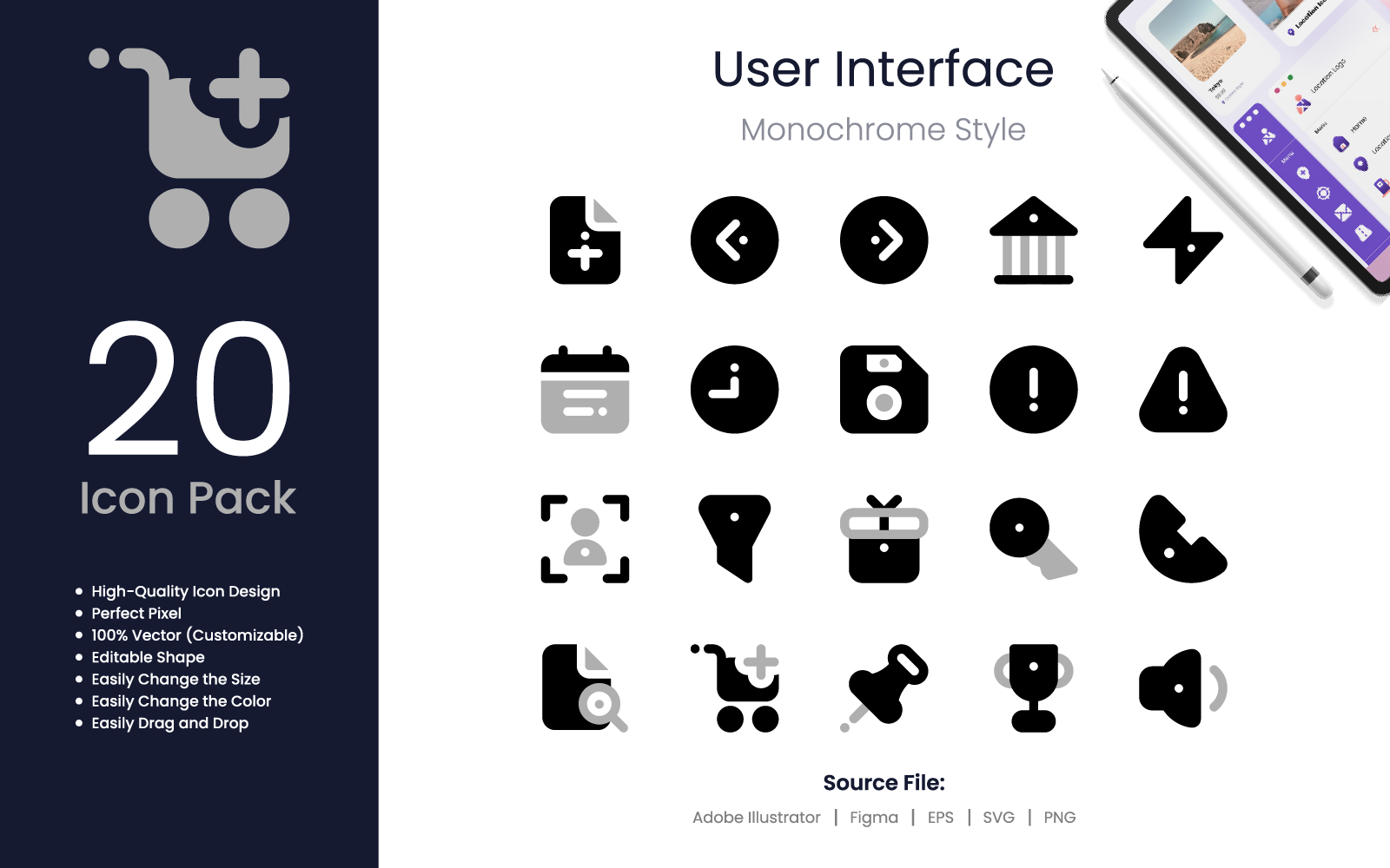 User Interface Icon Pack Monochrome Style