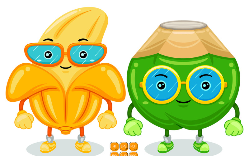 Banana and Coconut Mascot Character Vector Vector Graphic
