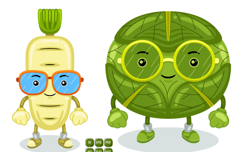 Cabbage and Radish Mascot Character Vector Vector Graphic