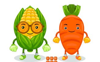 Carrot and Corn Mascot Character Vector
