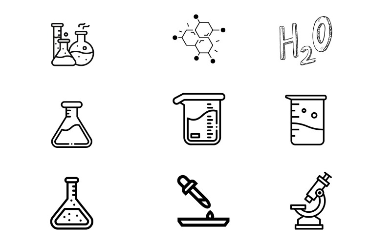 Chemistry and science vector icon set laboratory icon isolated Icon Set