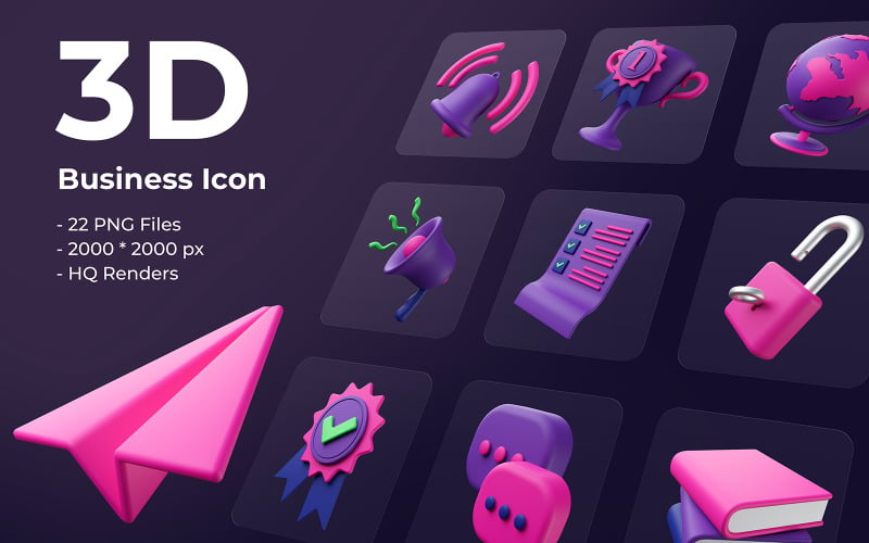 3D Business Icon Set Design Model