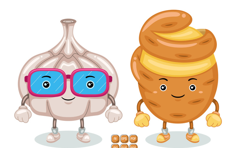 Garlic and Potatoes Mascot Character Vector Vector Graphic
