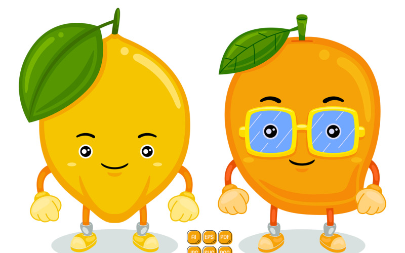 Lemon and Mango Mascot Character Vector Vector Graphic