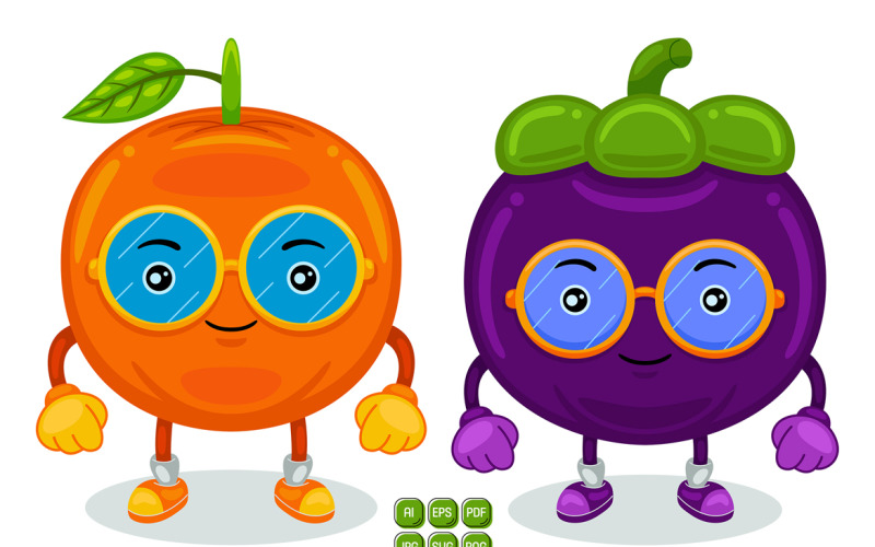 Mangosteen and Orange Mascot Character Vector Vector Graphic