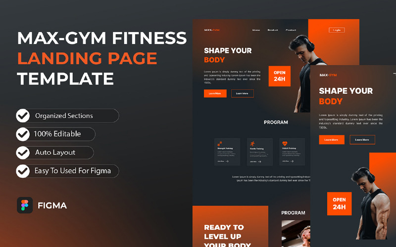 Max-GYM Landing Page kit Figma Template UI Element
