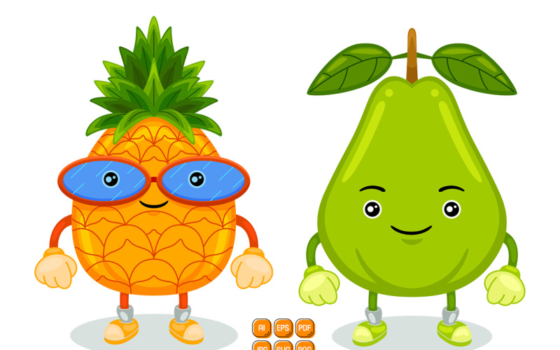 Pear and Pineapple Mascot Character Vector Vector Graphic
