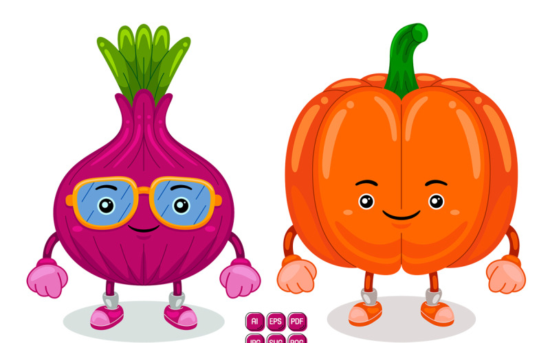 Pumpkin and Onion Mascot Character Vector Vector Graphic