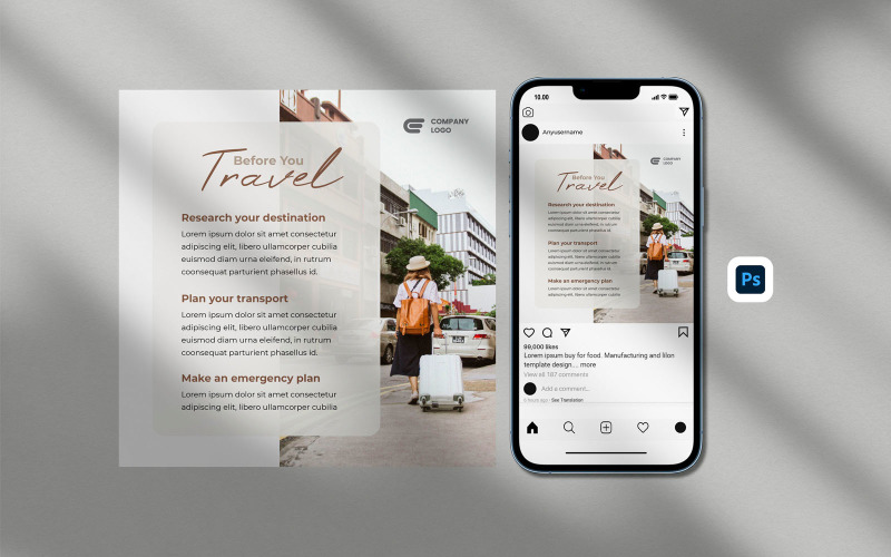 Travel and Vacation Instagram Post Template Social Media