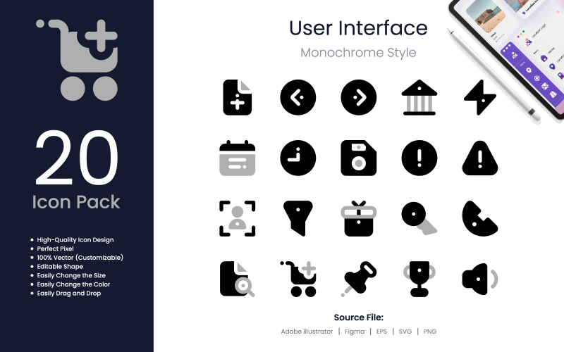 User Interface Icon Pack Monochrome Style Icon Set