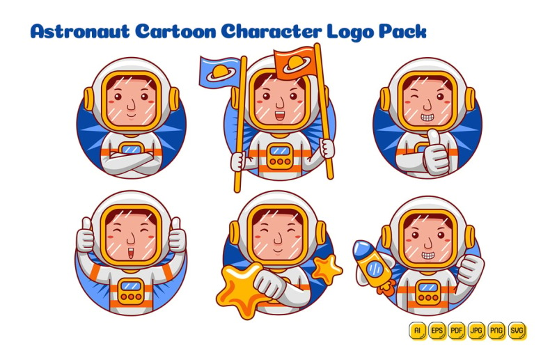 Astronaut Man Cartoon Character Logo Pack Vector Graphic