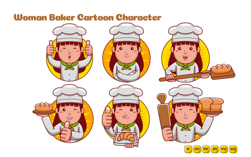 Baker Woman Cartoon Character Logo Pack Vector Graphic