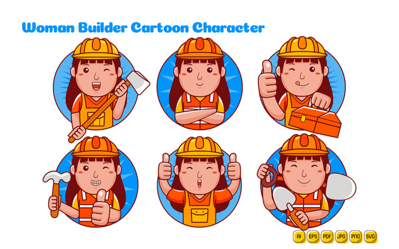 Builder Woman Cartoon Character Logo Pack Vector Graphic