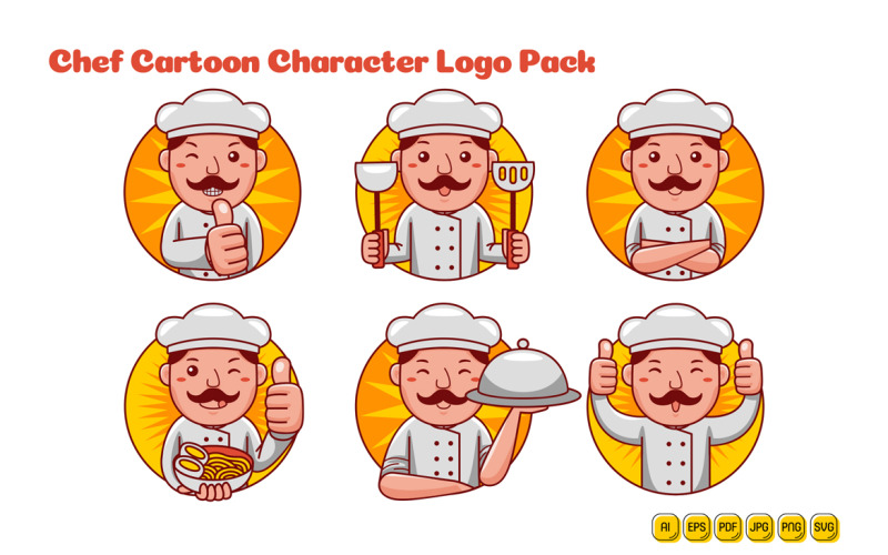 Chef Man Cartoon Character Logo Pack Vector Graphic