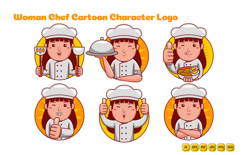 Chef Woman Cartoon Character Logo Pack Vector Graphic