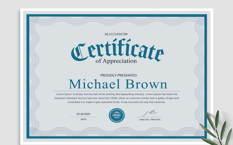 Corporate Certificate of Appreciation Corporate Identity