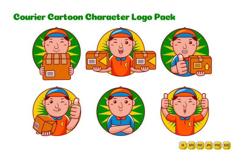 Courier Man Cartoon Character Logo Pack Vector Graphic