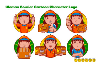 Courier Woman Cartoon Character Logo Pack
