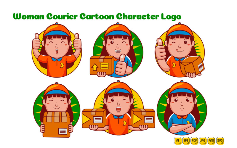 Courier Woman Cartoon Character Logo Pack Vector Graphic
