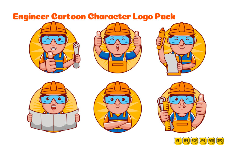 Engineer Man Cartoon Character Logo Pack Vector Graphic