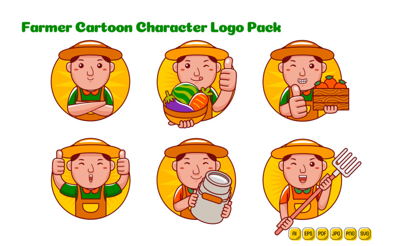 Farmer Man Cartoon Character Logo Pack Vector Graphic