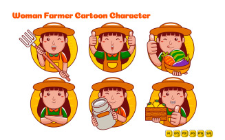 Farmer Woman Cartoon Character Logo Pack
