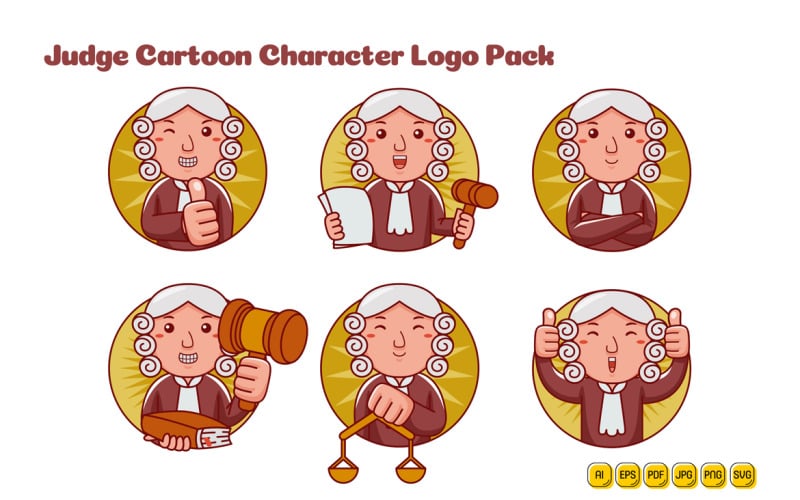 Judge Man Cartoon Character Logo Pack Vector Graphic