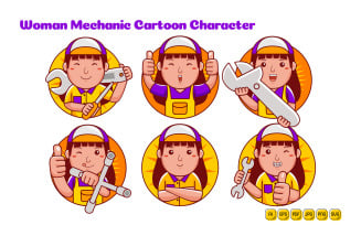 Mechanic Woman Cartoon Character Logo Pack