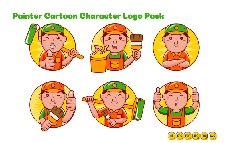 Painter Man Cartoon Character Logo Pack Vector Graphic