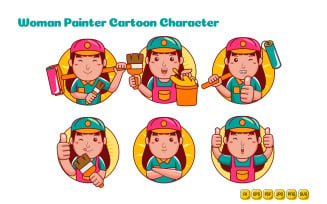 Painter Woman Cartoon Character Logo Pack