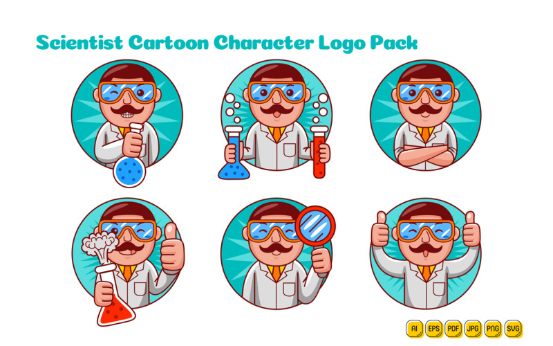 Scientist Man Cartoon Character Logo Pack Vector Graphic