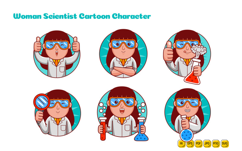 Scientist Woman Cartoon Character Logo Pack Vector Graphic