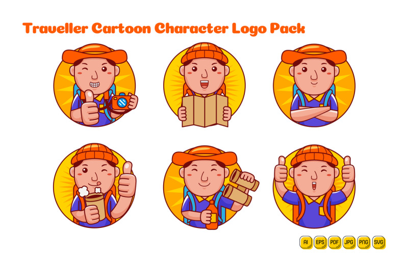 Traveller Man Cartoon Character Logo Pack Vector Graphic