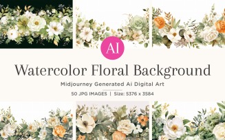 Watercolor flowers wreath Background 50 Set V-10