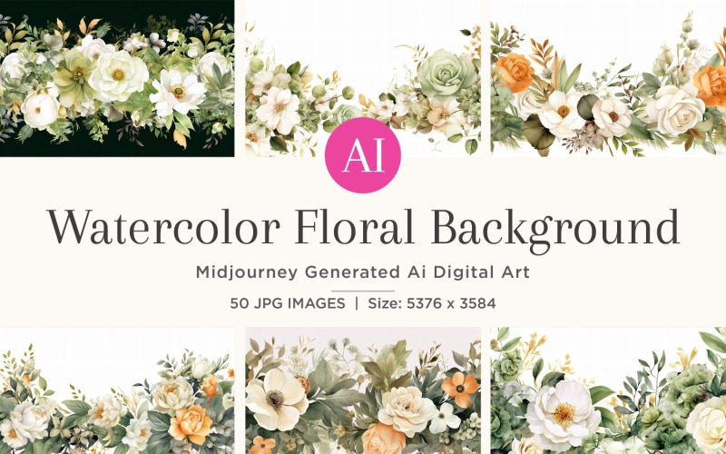 Watercolor flowers wreath Background 50 Set V-10 Illustration