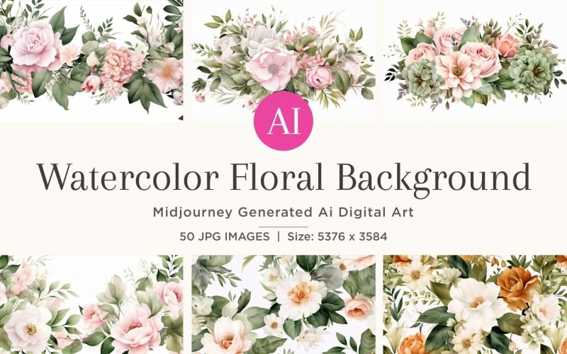 Watercolor flowers wreath Background 50 Set V-1 Illustration