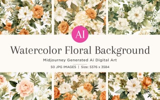 Watercolor flowers wreath Background 50 Set V-2