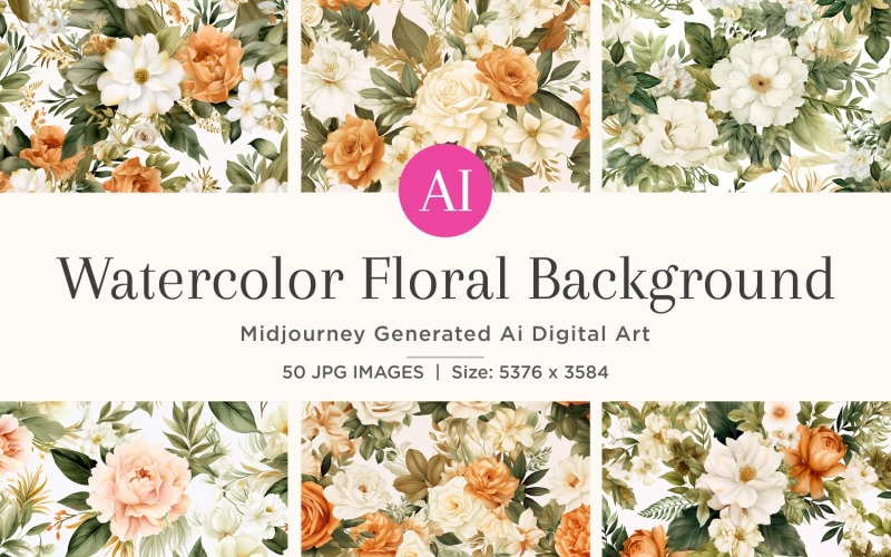 Watercolor flowers wreath Background 50 Set V-2 Illustration