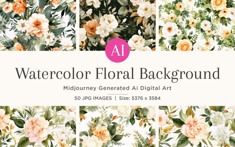 Watercolor flowers wreath Background 50 Set V-4 Illustration