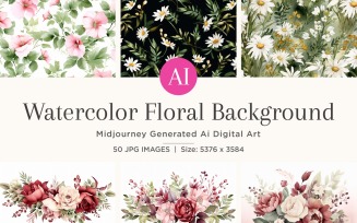 Watercolor flowers wreath Background 50 Set V-6