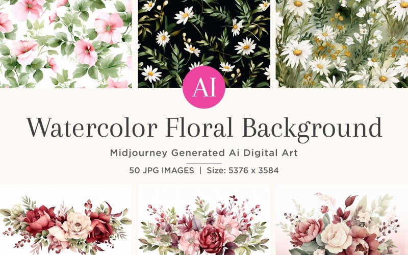 Watercolor flowers wreath Background 50 Set V-6 Illustration
