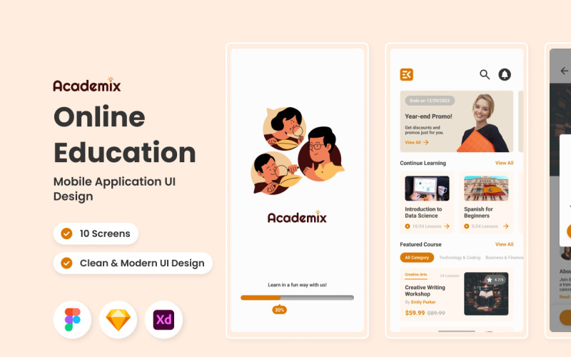 Academix - Online Education Mobile App UI Element