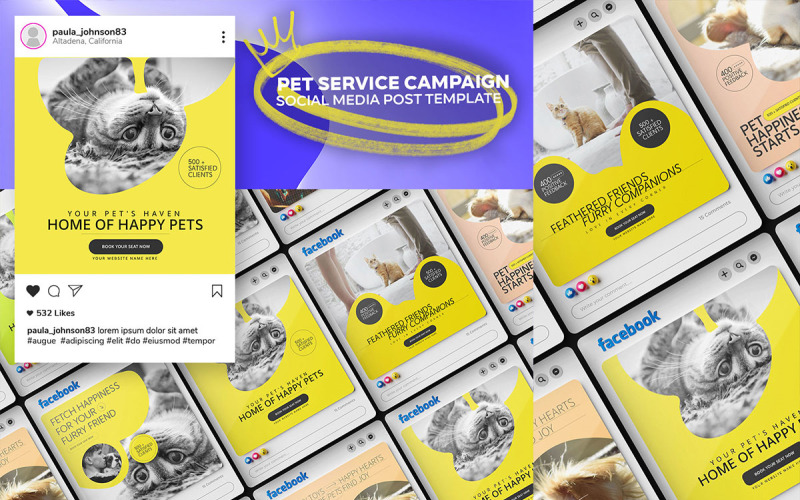Modern Pet Care service promotion social media promotion Instagram banner post design template Corporate Identity