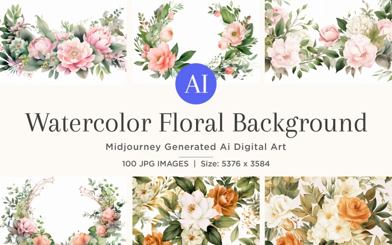 Watercolor flowers wreath Background 100 Set V-1 Illustration