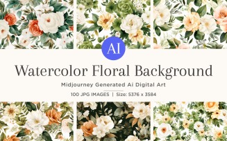 Watercolor flowers wreath Background 100 Set V-2