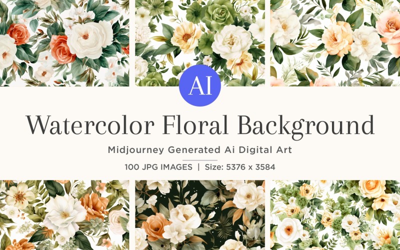 Watercolor flowers wreath Background 100 Set V-2 Illustration