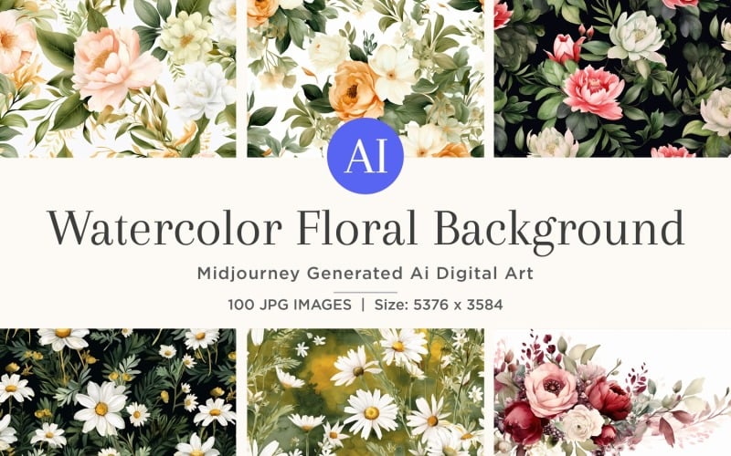 Watercolor flowers wreath Background 100 Set V-3 Illustration